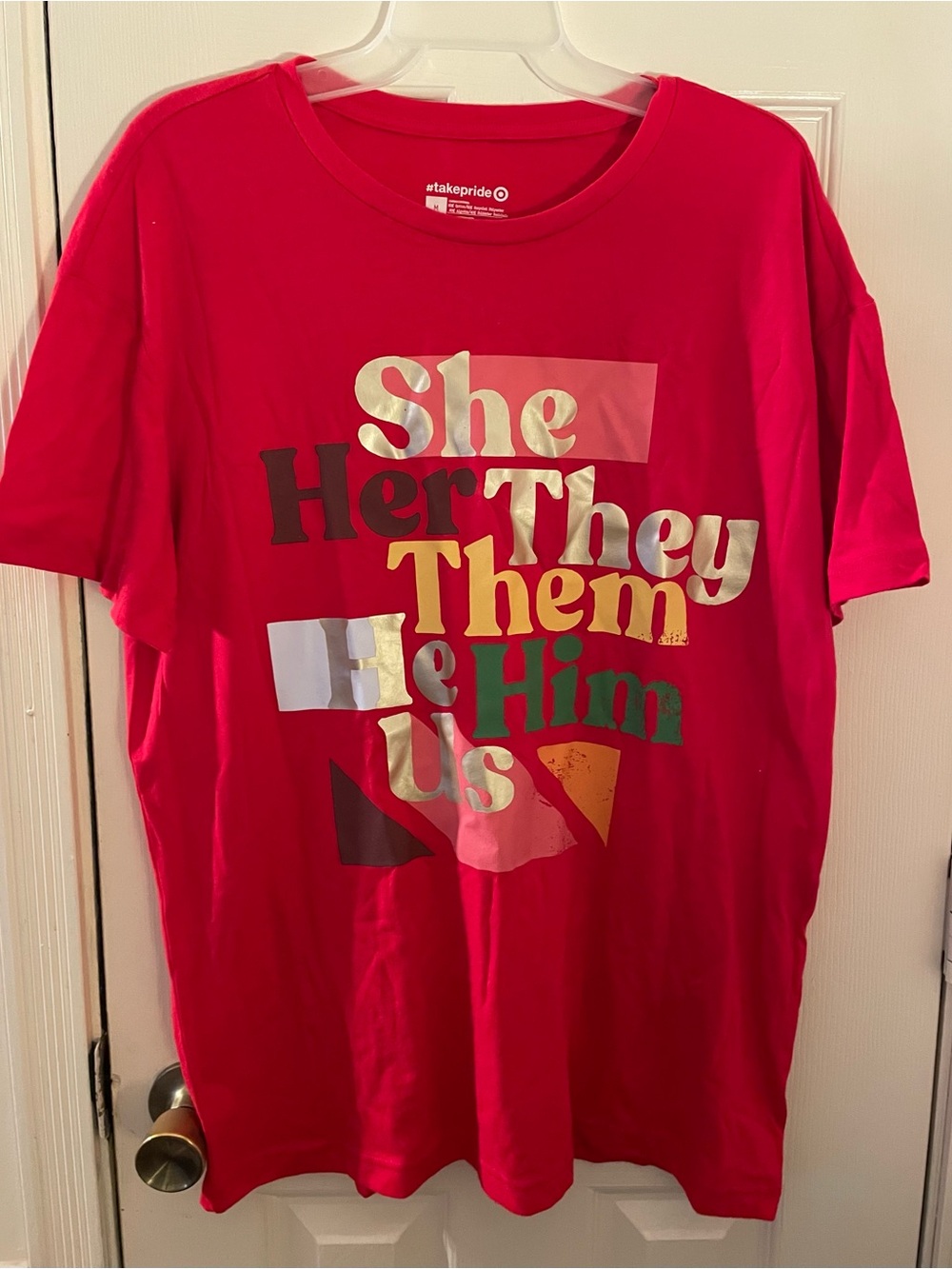 Men’s Red Pronoun Graphic T‑Shirt She Her They Them He Him us Pride